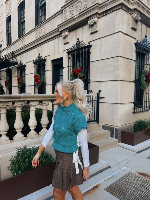 Bow Babe Sweater Top// Teal