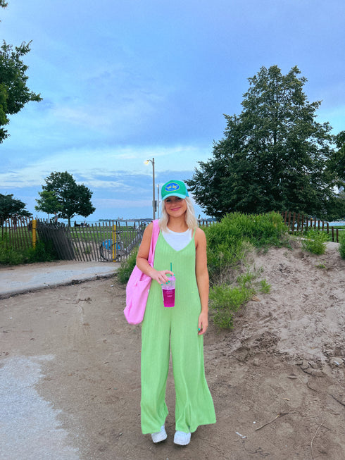 Everyday Ease Ribbed Jumpsuit// Lime