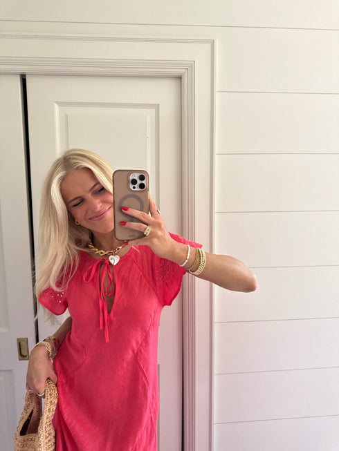 Clambake Linen Dress // Coral