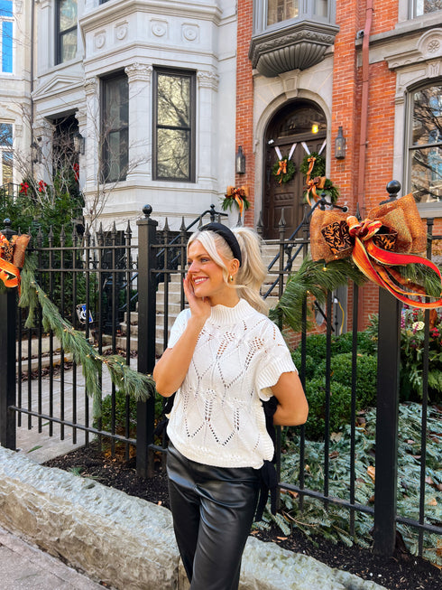 Bow Babe Sweater Top// White