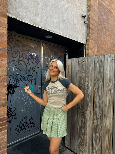 Pleated Princess Checked Skirt // Sage