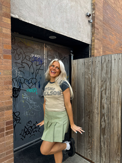 Pleated Princess Checked Skirt // Sage