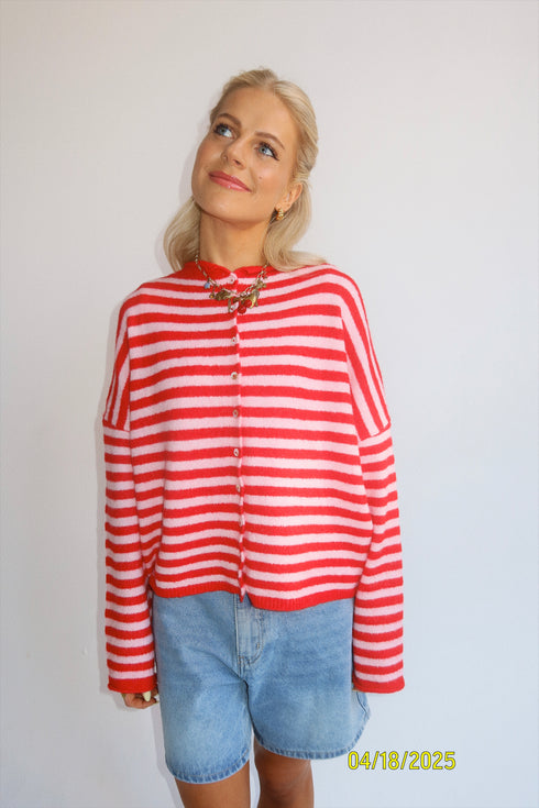 Coco Cutie Cardigan // Red & Pink Stripe