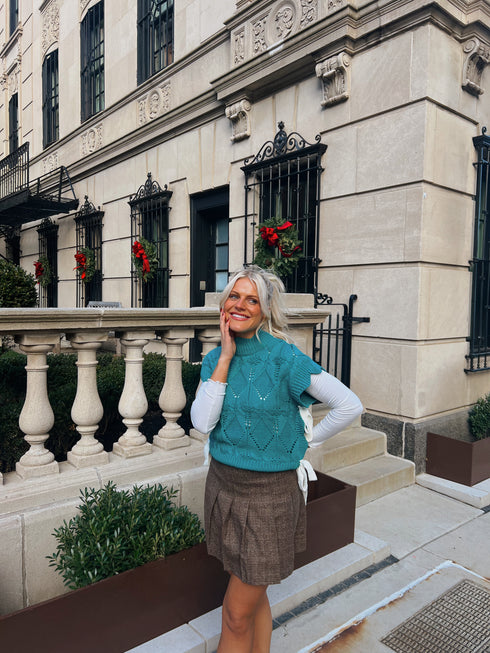 Bow Babe Sweater Top// Teal