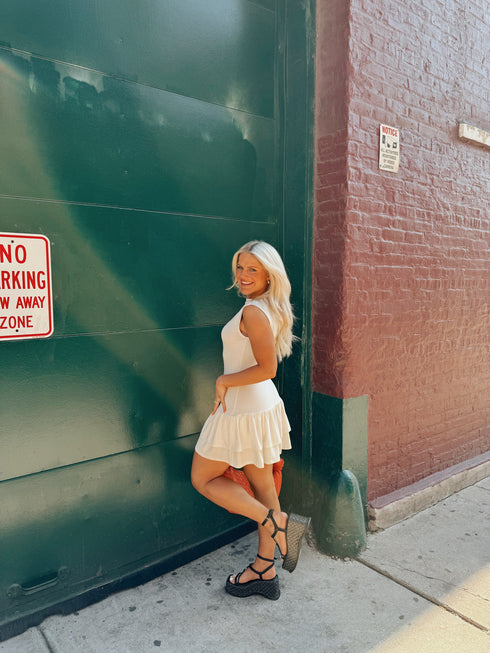 Let's Go Girls Dress// Cream