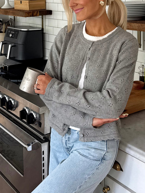Clara Pointelle Cardigan // Grey *RESTOCKED*