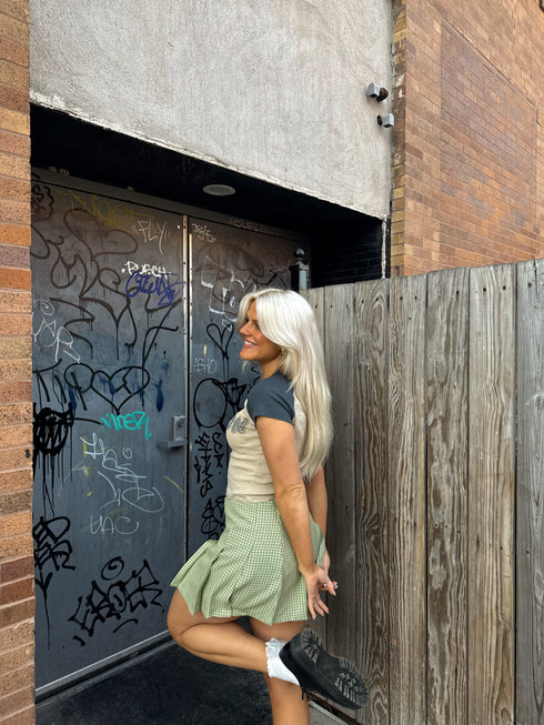 Pleated Princess Checked Skirt // Sage