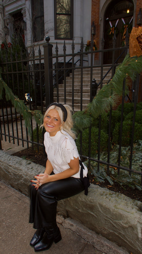 Bow Babe Sweater Top// White