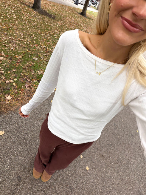 Honey Pointelle Long Sleeve Tee // White *RESTOCKED*