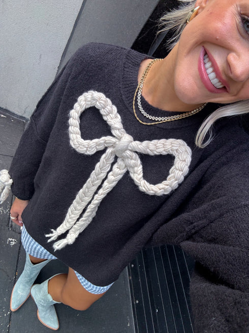 Ribbons & Lace Bow Sweater // Black