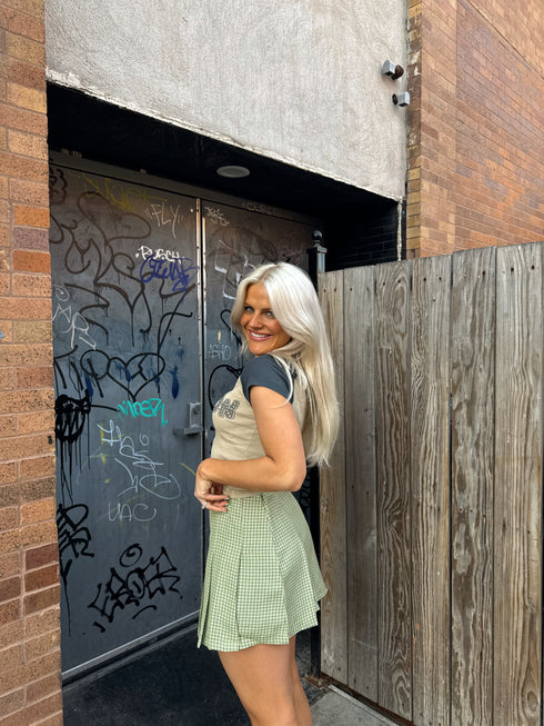 Pleated Princess Checked Skirt // Sage