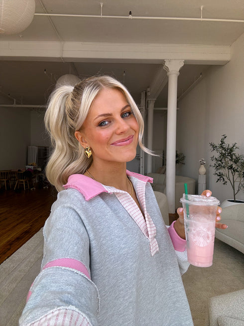 Lazy Days Pullover// Grey + Pink *RESTOCKED*