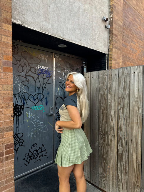 Pleated Princess Checked Skirt // Sage
