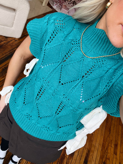 Bow Babe Sweater Top// Teal