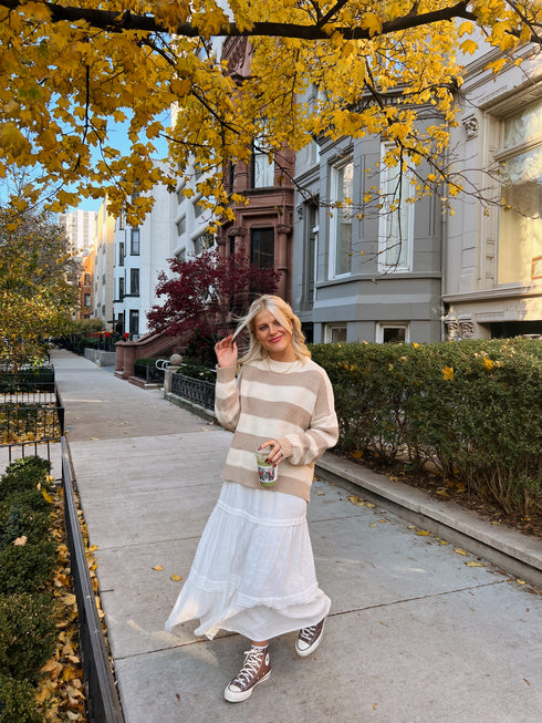 Lotta Love Striped Sweater // Tan