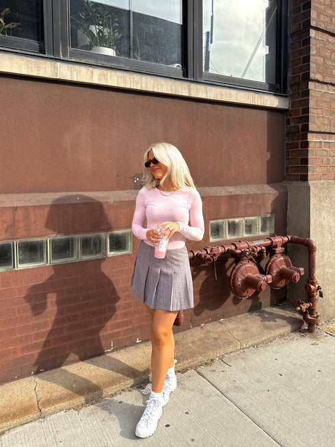 Pleated Princess Checked Skirt // Brown