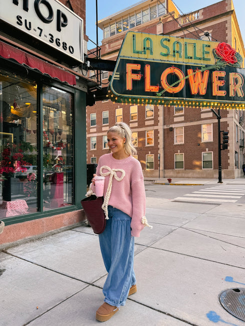Ribbons & Lace Bow Sweater// Pink