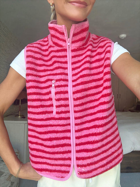 Camp Cutie Fleece Vest // Pink + Red *RESTOCKED*