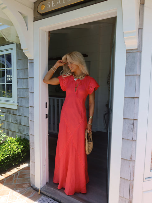 Clambake Linen Dress // Coral