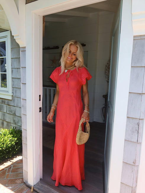 Clambake Linen Dress // Coral