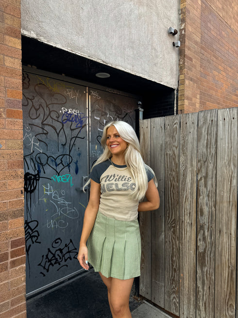 Pleated Princess Checked Skirt // Sage