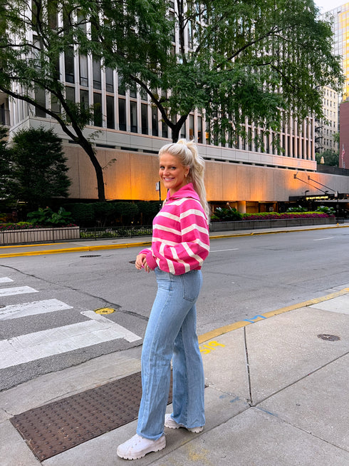 Boyish Babe Striped Pullover// Pink