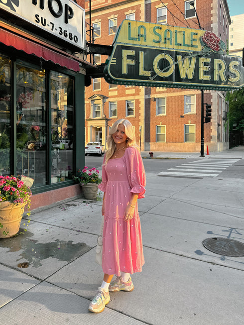Lillies Love Midi Dress// Pink