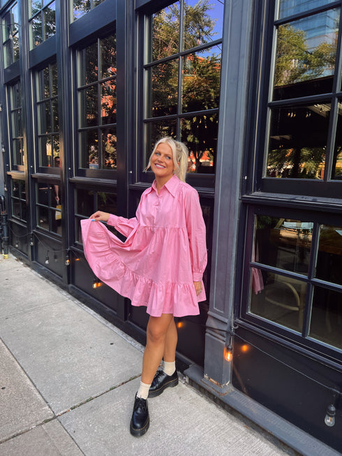 The Chloe Collared Dress// Pink