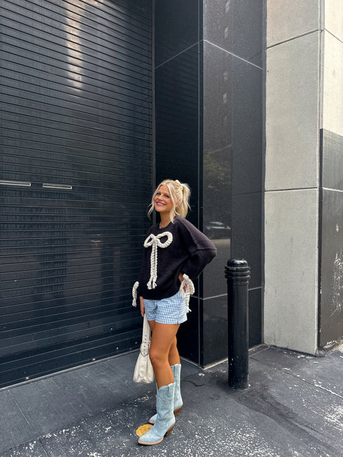 Ribbons & Lace Bow Sweater // Black