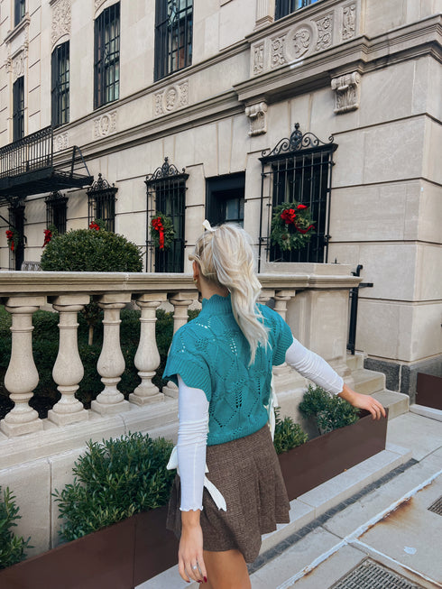 Bow Babe Sweater Top// Teal