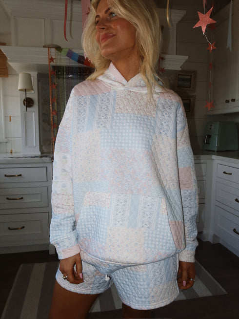 Club Quilted Hoodie // Blue Floral