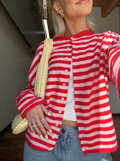Coco Cutie Cardigan // Red & Pink Stripe