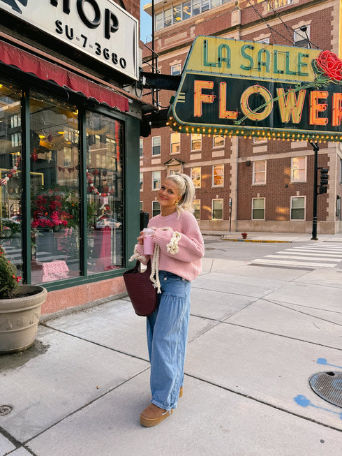 Ribbons & Lace Bow Sweater// Pink