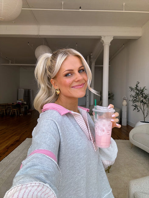Lazy Days Pullover// Grey + Pink *RESTOCKED*