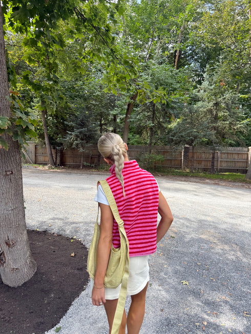 Camp Cutie Fleece Vest // Pink + Red *RESTOCKED*