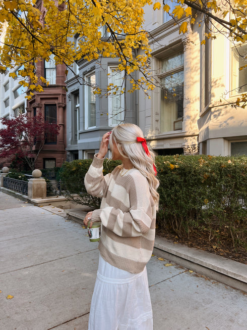 Lotta Love Striped Sweater // Tan