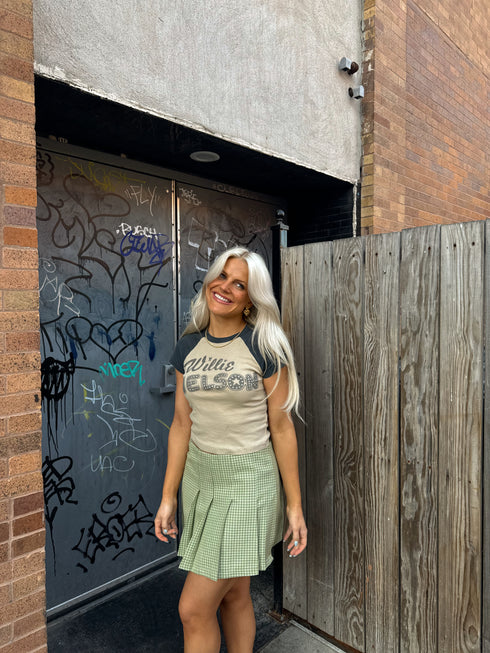 Pleated Princess Checked Skirt // Sage