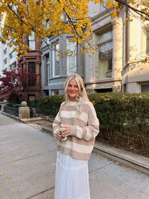 Lotta Love Striped Sweater // Tan