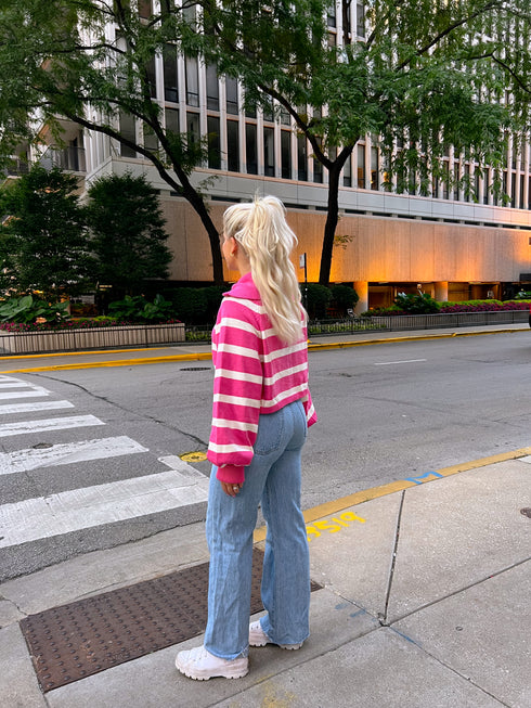 Boyish Babe Striped Pullover// Pink