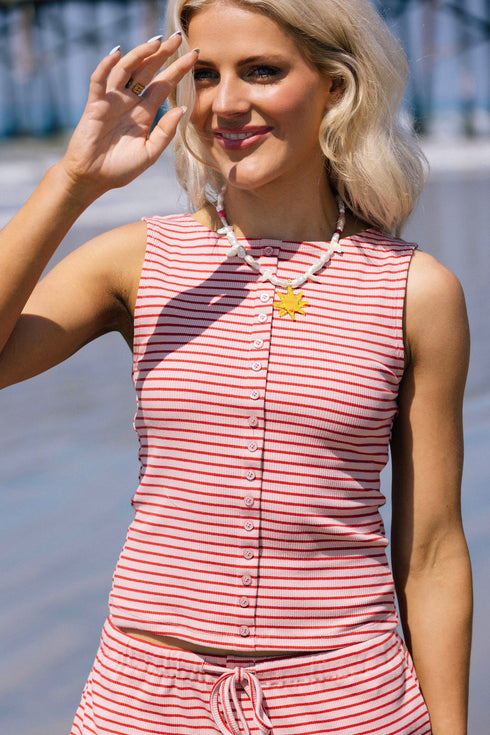 Breezy Stripes Tank // Strawberry