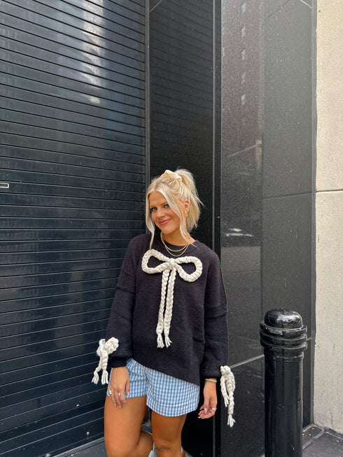 Ribbons & Lace Bow Sweater // Black
