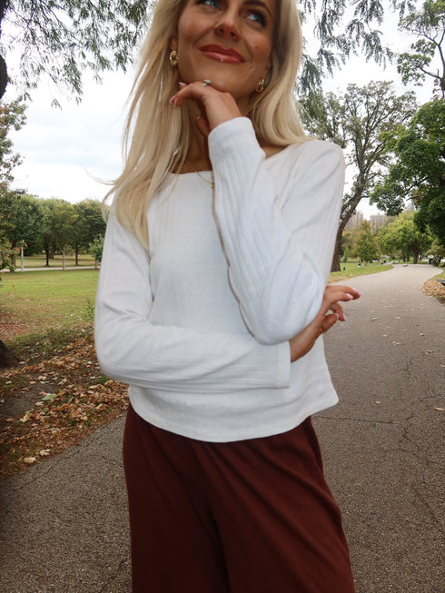 Honey Pointelle Long Sleeve Tee // White *RESTOCKED*