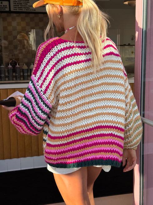 You're My Stripe Cardigan// Pink