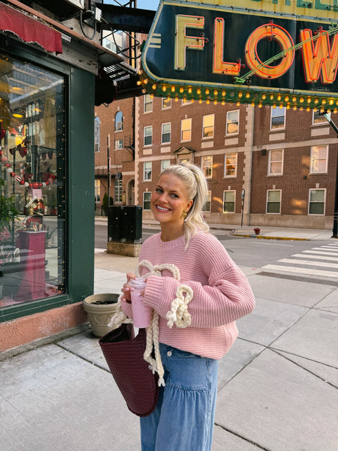 Ribbons & Lace Bow Sweater// Pink