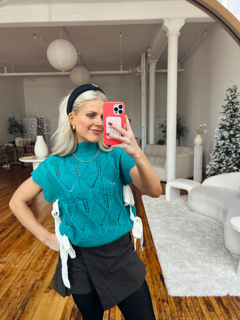 Bow Babe Sweater Top// Teal