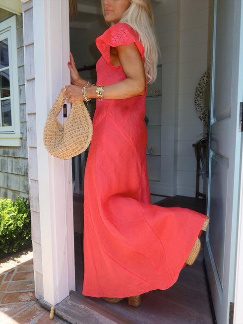 Clambake Linen Dress // Coral