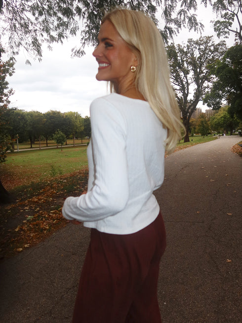 Honey Pointelle Long Sleeve Tee // White *RESTOCKED*