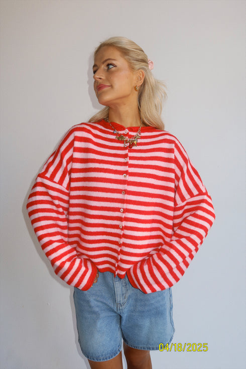 Coco Cutie Cardigan // Red & Pink Stripe