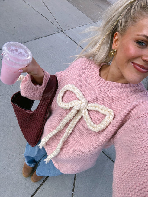 Ribbons & Lace Bow Sweater// Pink