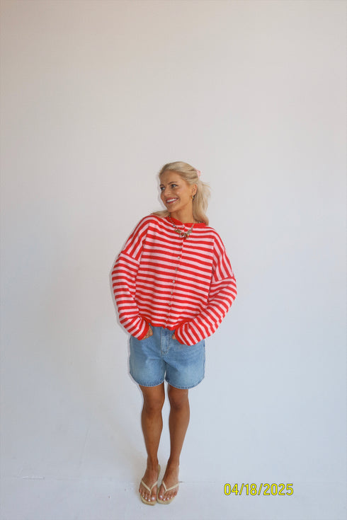 Coco Cutie Cardigan // Red & Pink Stripe
